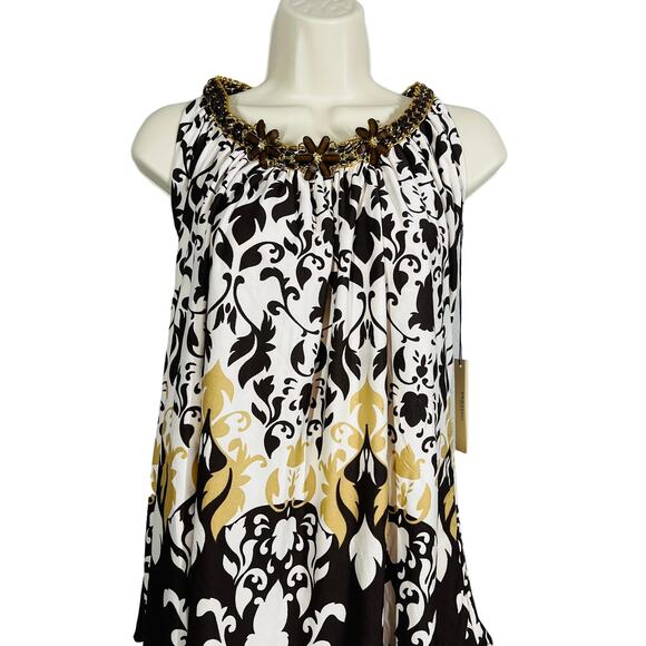 NEW! Vertigo Paris Statement Top Belt Off Shoulder Floral Bead Detail Brown - M - Picture 1 of 9